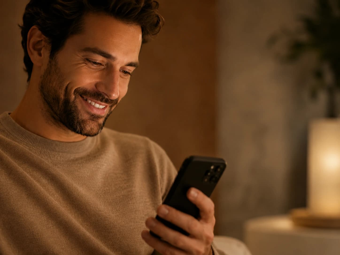 Ein Gast schaut entspannt auf sein Smartphone und bleibt über Neuigkeiten informiert.
